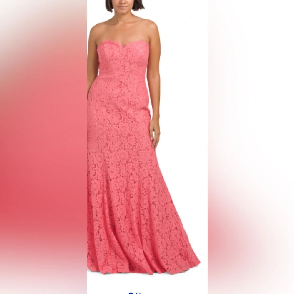 RENE BY RENE RUIZ
Strapless Lace Gown With Sequin Underlay - Picture 1 of 13